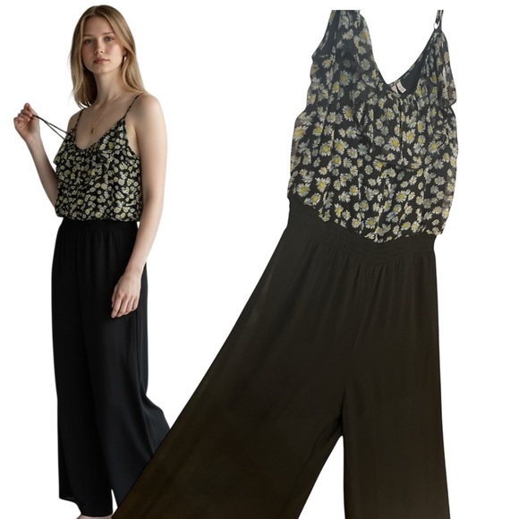 Pants - Y2K Flowy Wide Leg Floral Jumpsuit Daisies XL